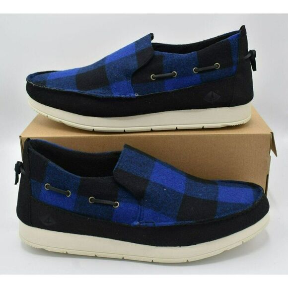 Sperry Mens Size 13 Moc Sider Buffalo Checkered Blue Black Plaid Slip On Shoes - Picture 1 of 10